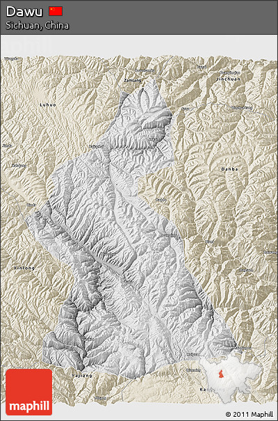 Physical 3D Map of Dawu, shaded relief outside