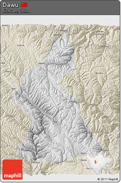 Physical 3D Map of Dawu, shaded relief outside