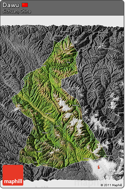 Satellite 3D Map of Dawu, desaturated