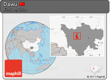 Gray Location Map of Dawu, highlighted country, highlighted parent region