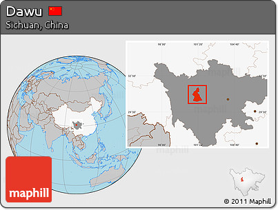 Gray Location Map of Dawu, highlighted country, highlighted parent region