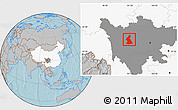 Gray Location Map of Dawu, highlighted country, highlighted parent region, hill shading
