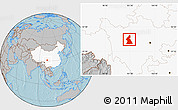 Gray Location Map of Dawu, highlighted country, hill shading