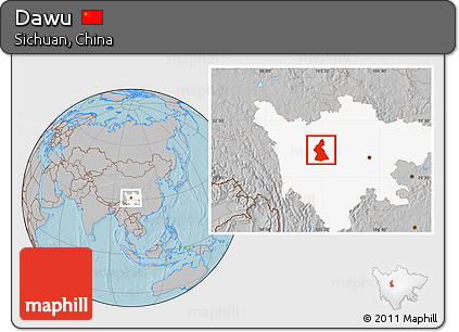Gray Location Map of Dawu, highlighted parent region, hill shading