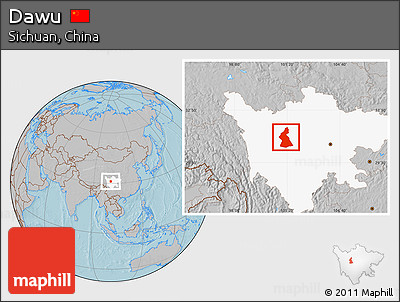 Gray Location Map of Dawu, highlighted parent region, hill shading