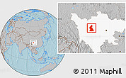 Gray Location Map of Dawu, highlighted parent region, hill shading