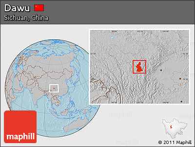 Gray Location Map of Dawu, hill shading