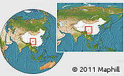 Satellite Location Map of Dawu, highlighted country, within the entire country