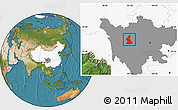 Satellite Location Map of Dawu, highlighted country, highlighted parent region
