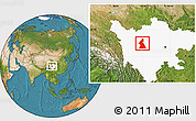 Satellite Location Map of Dawu, highlighted parent region