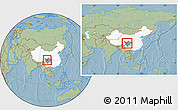 Savanna Style Location Map of Dawu, highlighted country, highlighted parent region, within the entire country, hill shading