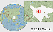 Savanna Style Location Map of Dawu, highlighted parent region, hill shading