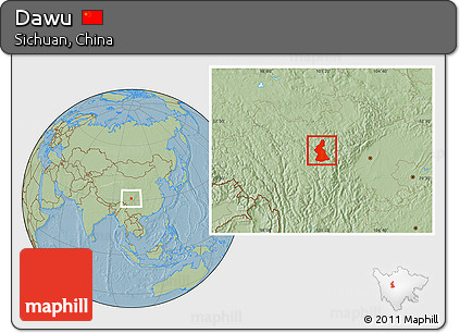 Savanna Style Location Map of Dawu, hill shading