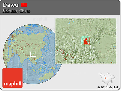 Savanna Style Location Map of Dawu, hill shading