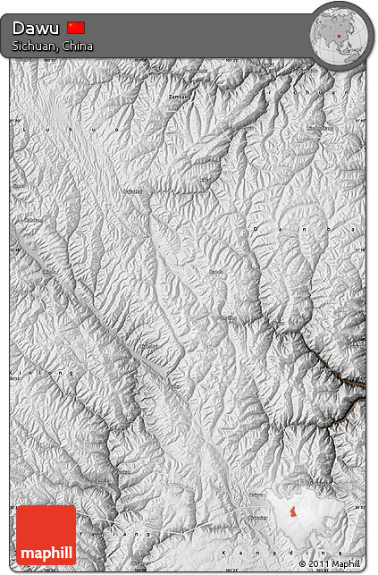 Physical Map of Dawu, semi-desaturated