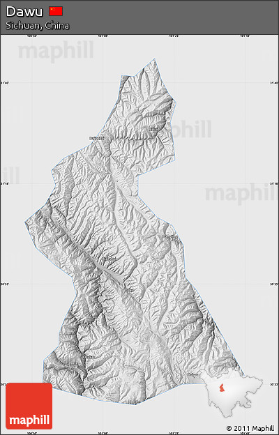 Physical Map of Dawu, single color outside