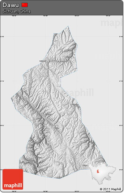 Physical Map of Dawu, single color outside