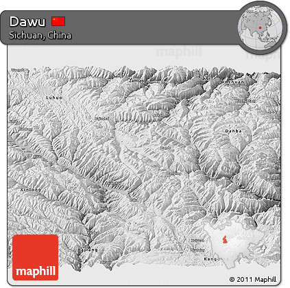 Physical Panoramic Map of Dawu, semi-desaturated