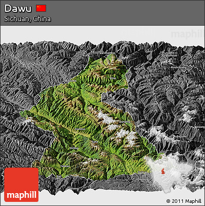Satellite Panoramic Map of Dawu, desaturated