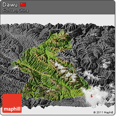 Satellite Panoramic Map of Dawu, desaturated