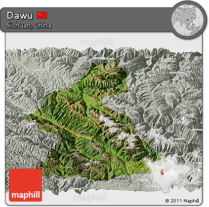 Satellite Panoramic Map of Dawu, lighten, semi-desaturated