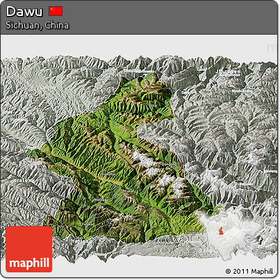 Satellite Panoramic Map of Dawu, lighten, semi-desaturated