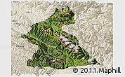 Satellite Panoramic Map of Dawu, shaded relief outside