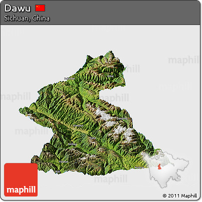 Satellite Panoramic Map of Dawu, single color outside