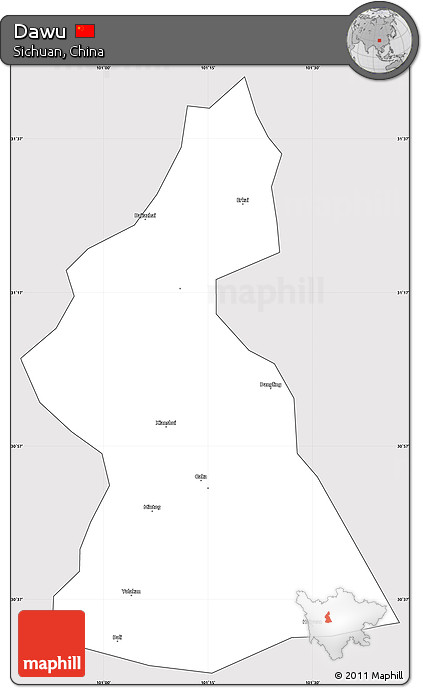 Silver Style Simple Map of Dawu, cropped outside