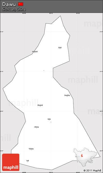 Silver Style Simple Map of Dawu, cropped outside