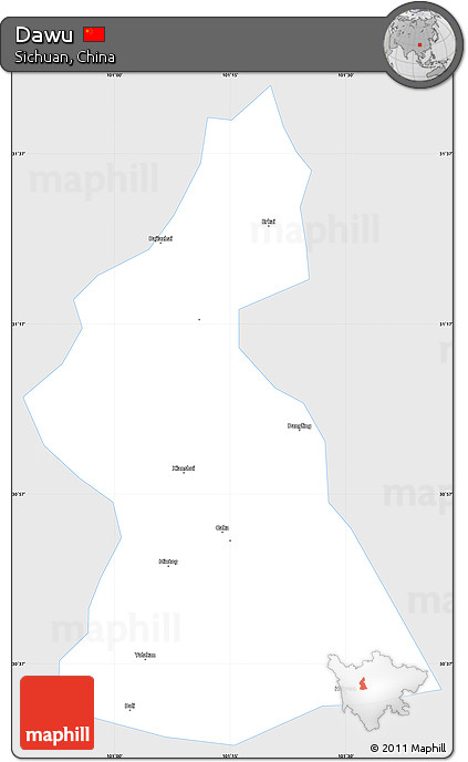Silver Style Simple Map of Dawu, single color outside