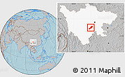 Gray Location Map of Emei, highlighted parent region, hill shading