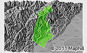 Political 3D Map of Guan Xian, desaturated