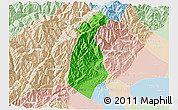 Political 3D Map of Guan Xian, lighten