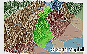 Political 3D Map of Guan Xian, semi-desaturated