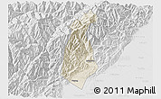 Shaded Relief 3D Map of Guan Xian, lighten, desaturated