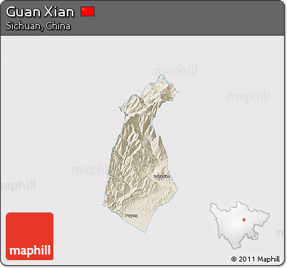 Shaded Relief 3D Map of Guan Xian, single color outside