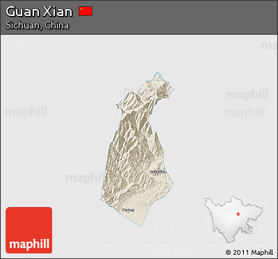Shaded Relief 3D Map of Guan Xian, single color outside