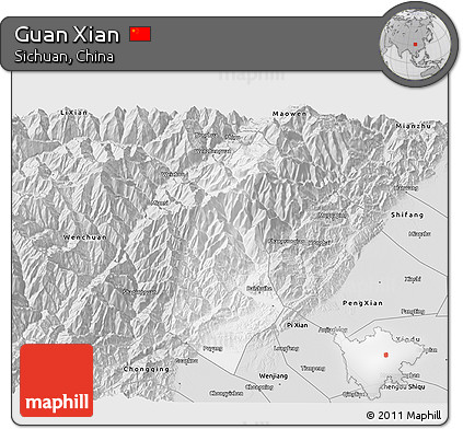Silver Style 3D Map of Guan Xian