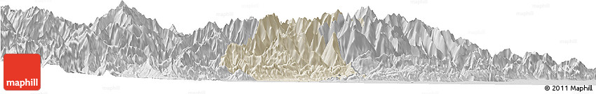 Shaded Relief Horizon Map of Guan Xian, desaturated