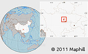 Gray Location Map of Guan Xian, highlighted country, hill shading