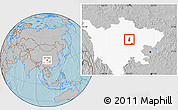 Gray Location Map of Guan Xian, highlighted parent region, hill shading