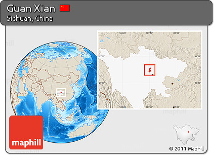 Shaded Relief Location Map of Guan Xian, highlighted parent region
