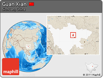 Shaded Relief Location Map of Guan Xian, highlighted parent region