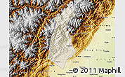 Shaded Relief Map of Guan Xian, physical outside
