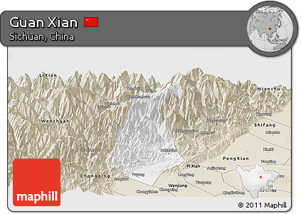 Classic Style Panoramic Map of Guan Xian