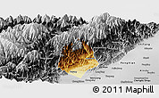 Physical Panoramic Map of Guan Xian, desaturated