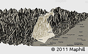 Shaded Relief Panoramic Map of Guan Xian, darken