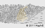 Shaded Relief Panoramic Map of Guan Xian, desaturated