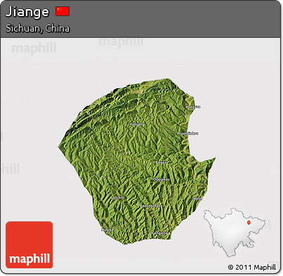 Satellite 3D Map of Jiange, cropped outside